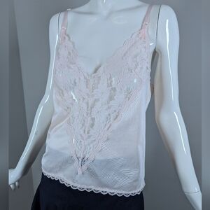 Promptu Vintage Lace Camisole Pink Nylon Lingerie Sheer Tank Small